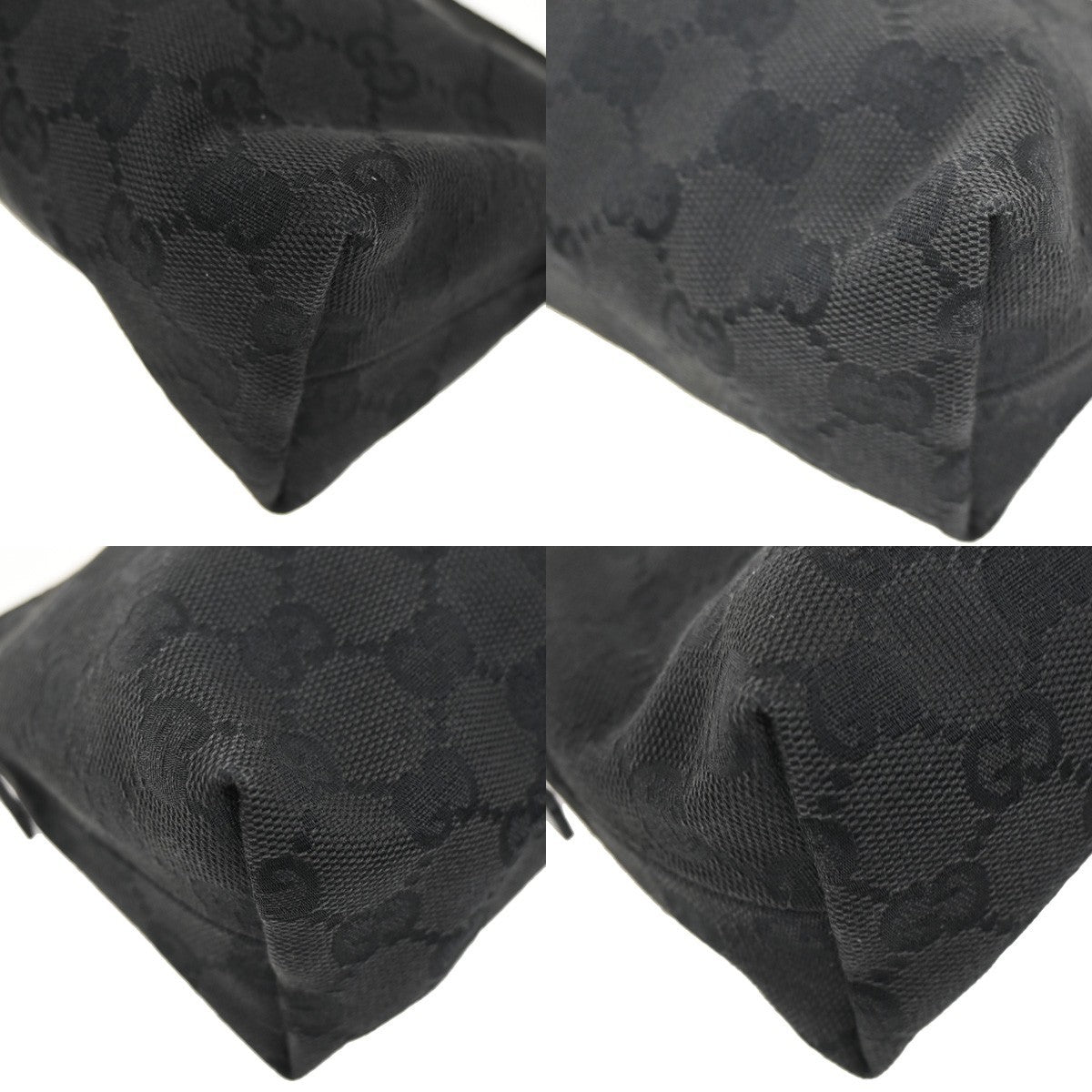 GUCCI GG Pattern Pouch Hand Bag Canvas Leather Black SHW Italy 66CA369