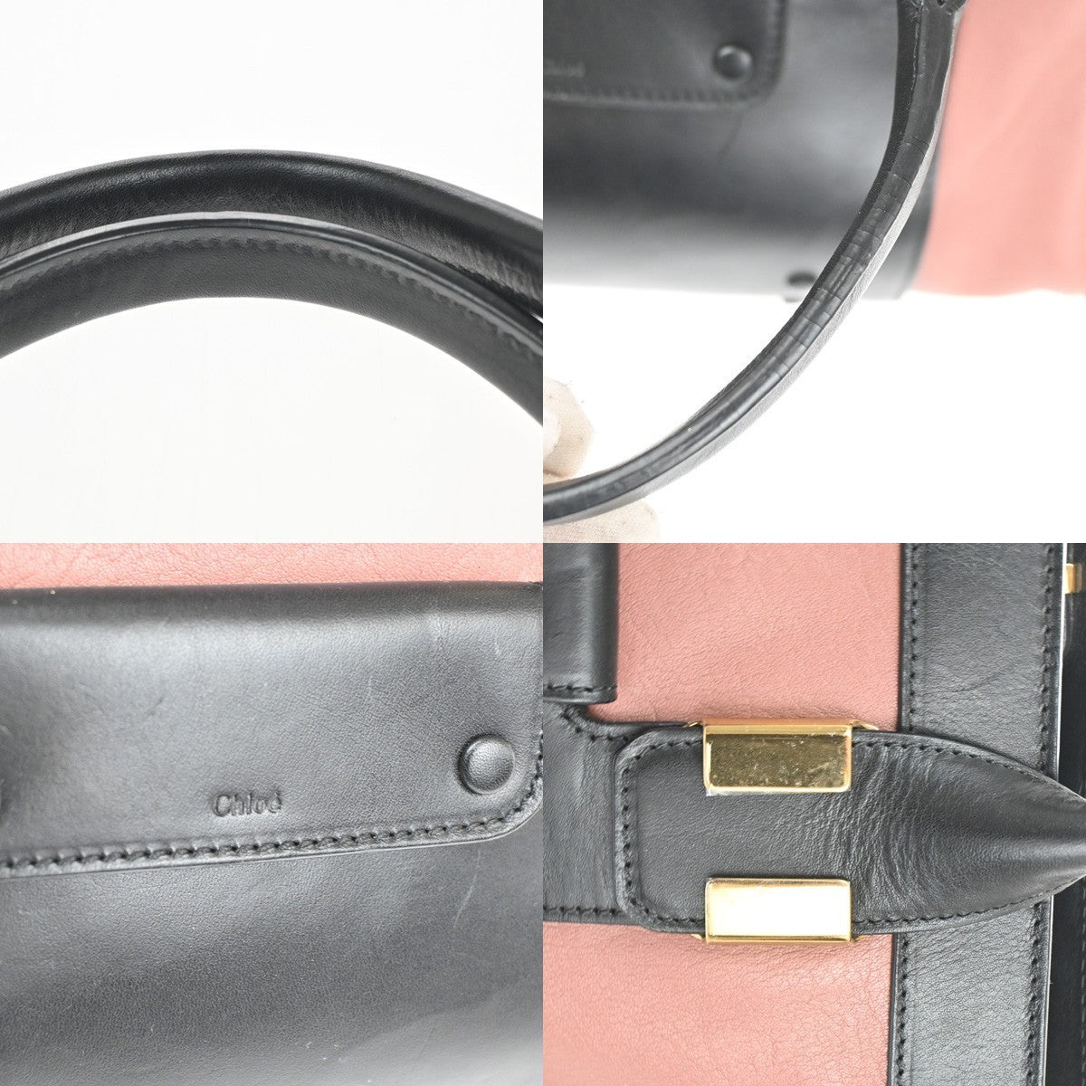 CHLOE Alice 2Way Shoulder Hand bag Leather Black Pink GHW Italy 35TA464