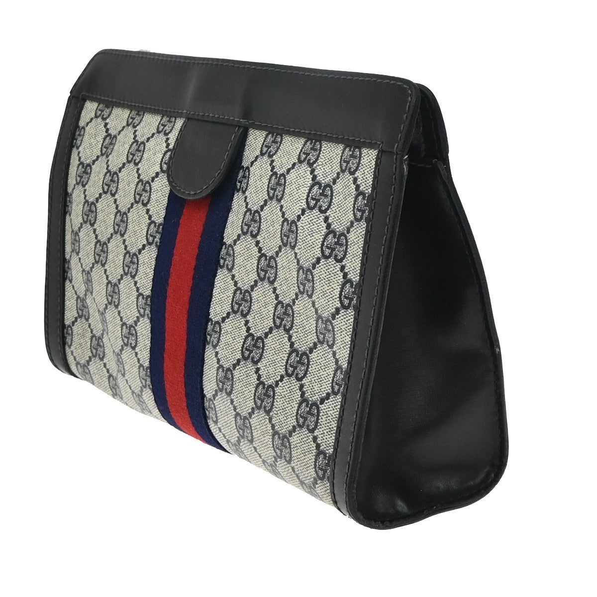 GUCCI Parfums Logo Sherry Clutch Hand Bag PVC Leather Navy Blue Italy 60KP203