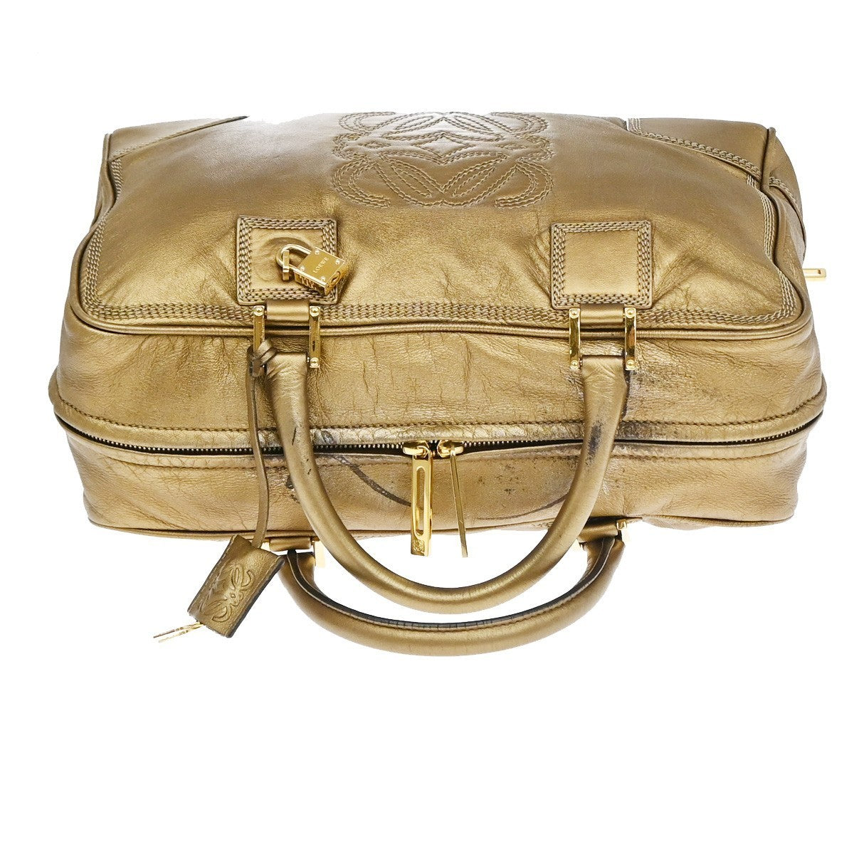 LOEWE Logo Amazona Anagram Hand Bag Leather Lock Gold GHW Spain 38YJ203