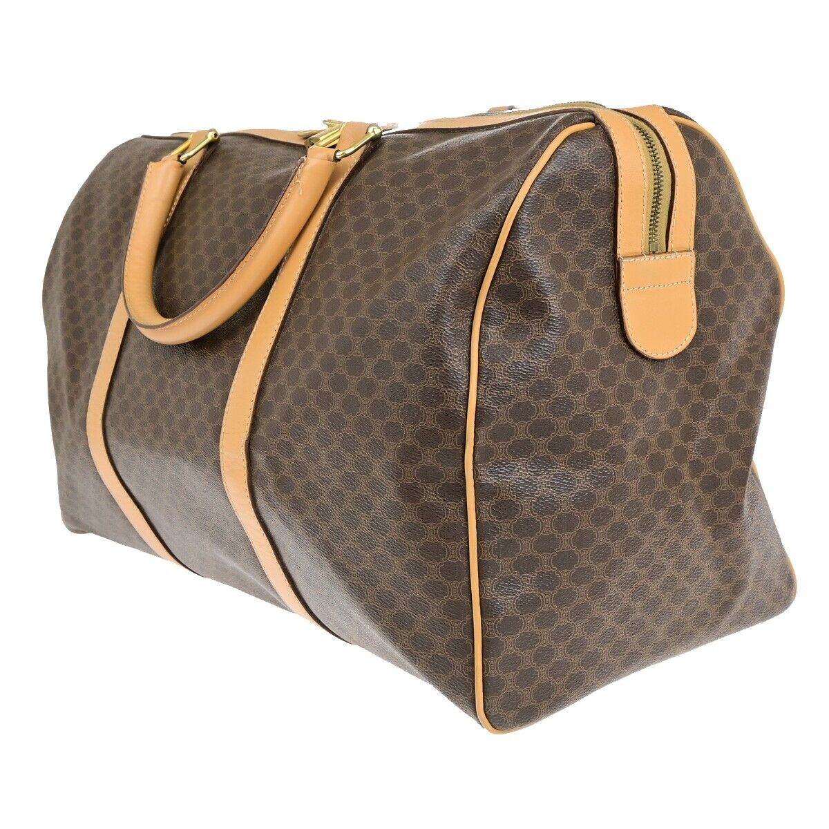 CELINE Logo Macadam Pattern Travel Hand Bag PVC Leather Brown GHW 65ED371