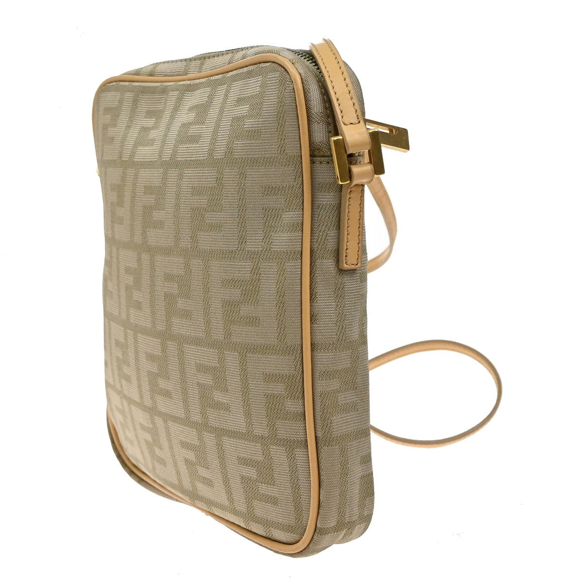 FENDI Logo Zucca Pattern Shoulder Bag Canvas Leather Beige GHW Italy 65YH781