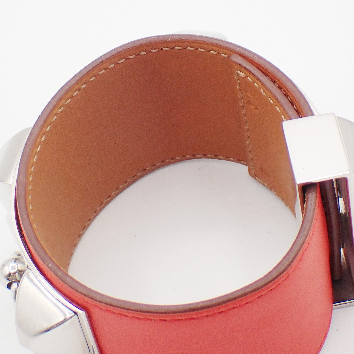 HERMES Collier de Chien Bracelet Size S Square Q Leather Orange 77RP160