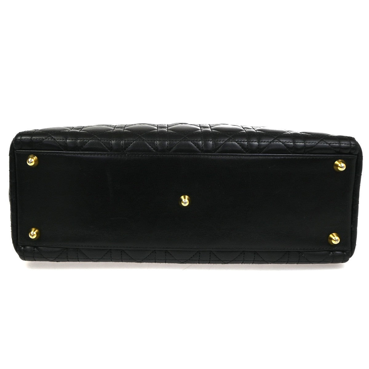 CHRISTIAN DIOR Lady Cannage Hand Tote Bag Leather Black Gold Italy 653RL740