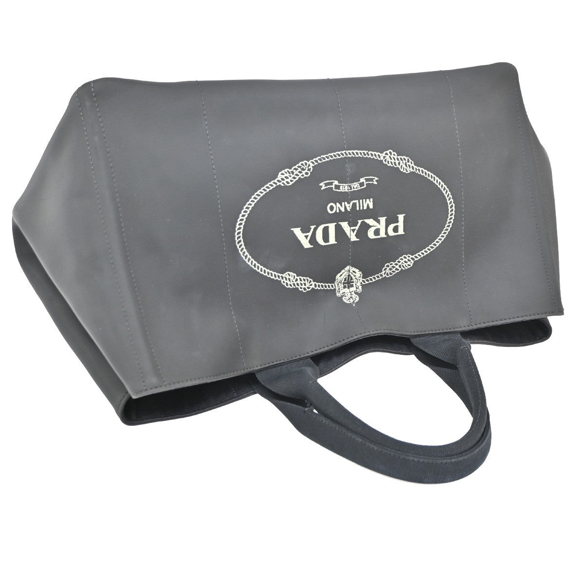 PRADA Logo Canapa Shoulder Tote Bag Tessuto PVC Leather Black GHW 88KB764