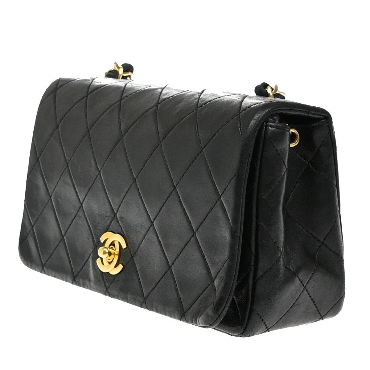 CHANEL CC Mini Matelasse Full Flap Chain Shoulder Bag Leather Black GHW 654RF285
