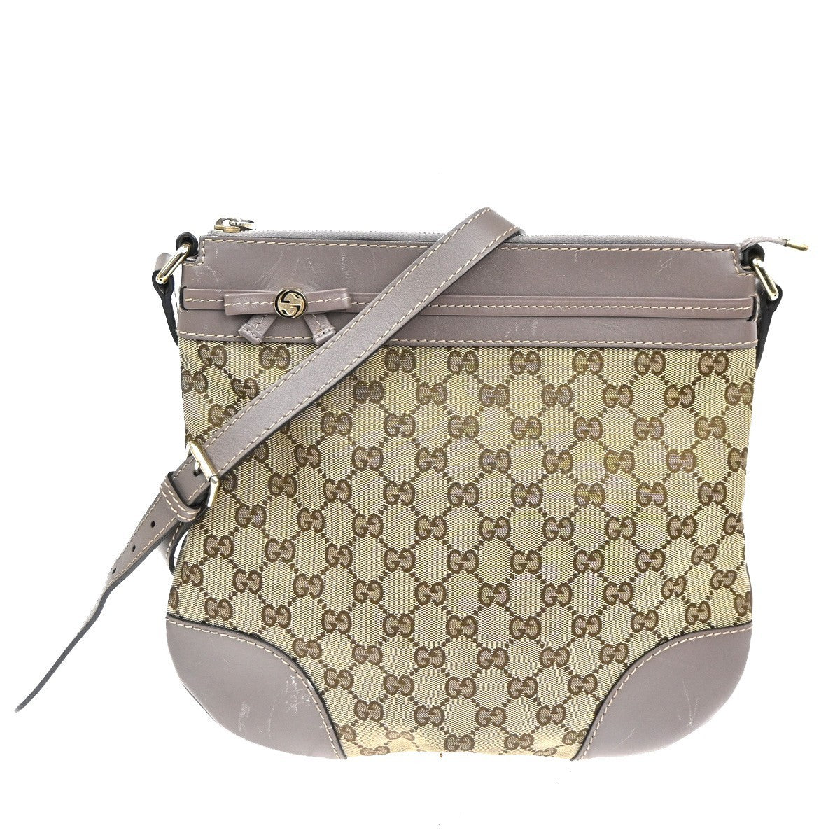 GUCCI Mayfair Shoulder Tote Bag GG Canvas Leather Beige Purple GHW Italy 31TA587