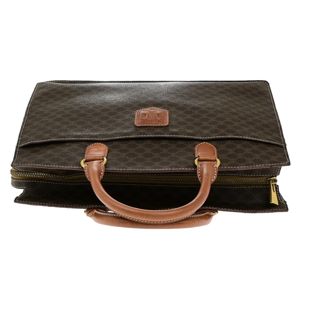 CELINE Logo Macadam Pattern Hand Bag PVC Leather Brown GHW Italy 60YH140