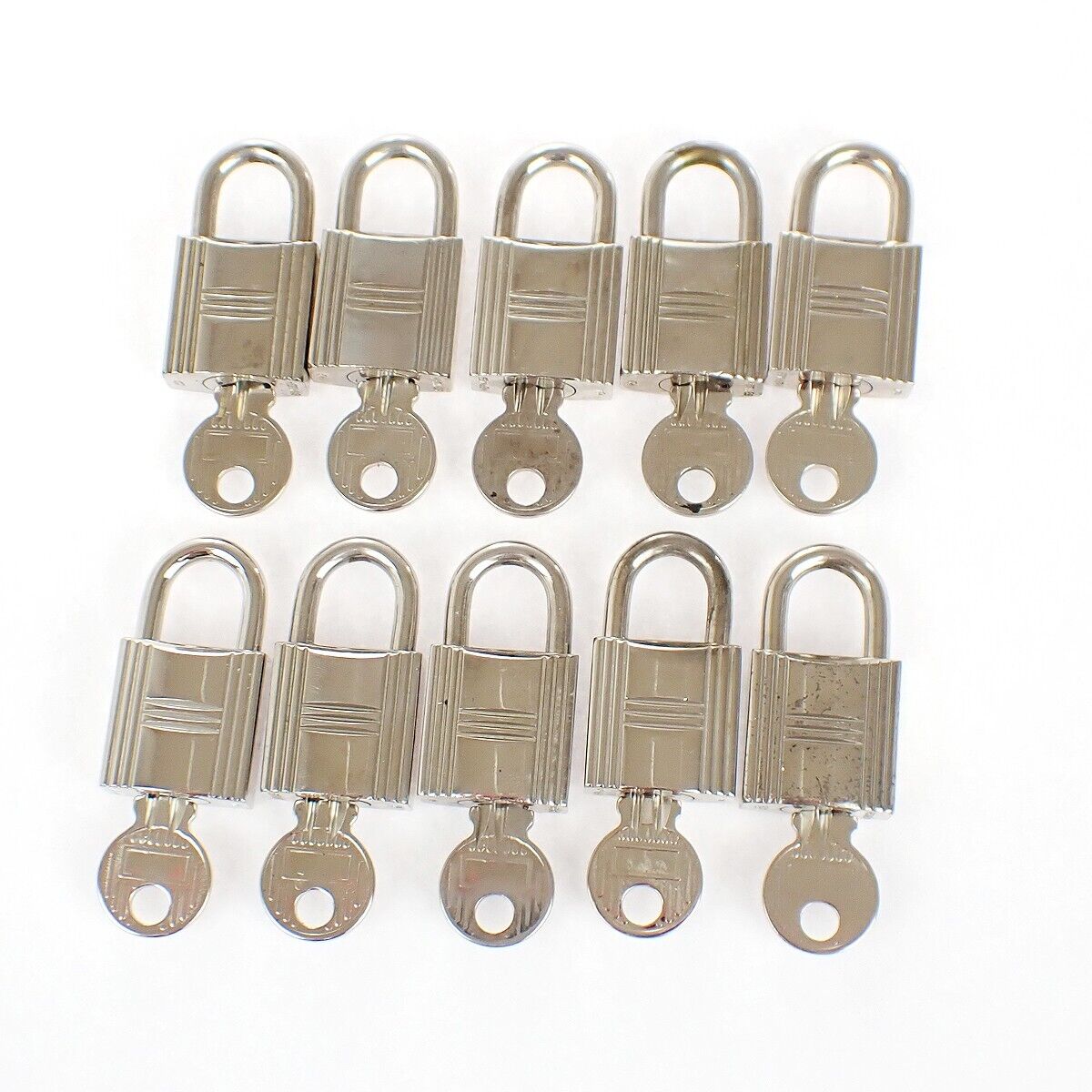 HERMES Logo 10 Set Cadena Padlock Key Bag Charm Silver-plated Accessroy 31YE908