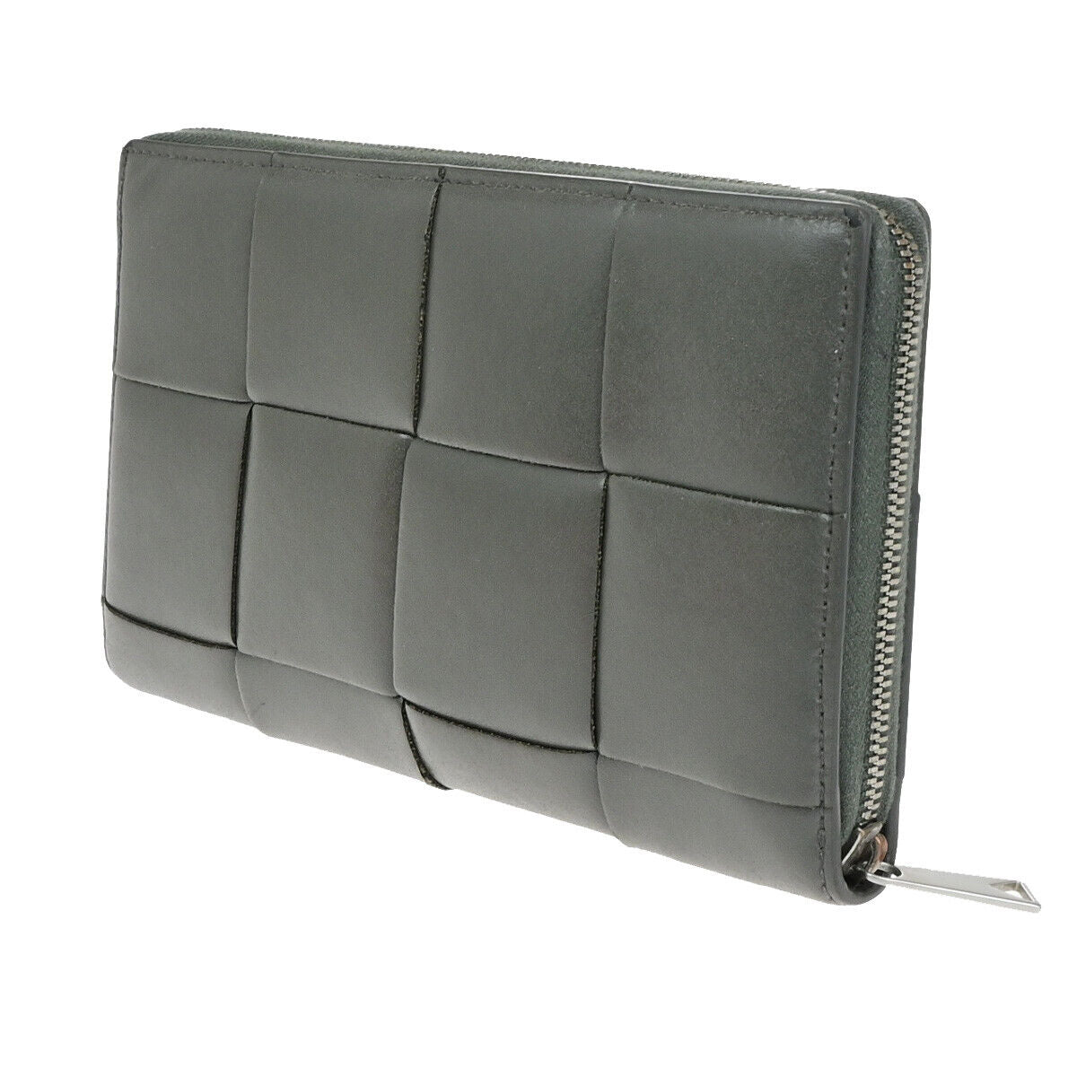 BOTTEGA VENETA Logo Cassette Zip Around Long Wallet Leather Gray Italy 30YG300