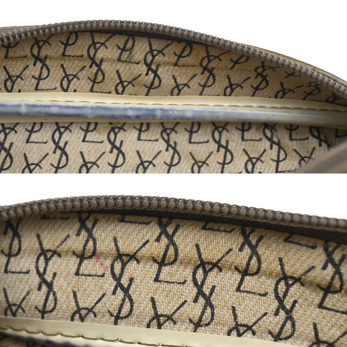 YVES SAINT LAURENT YSL Giraffe Pattern Shoulder Bag PVC Leather Beige 02MA082