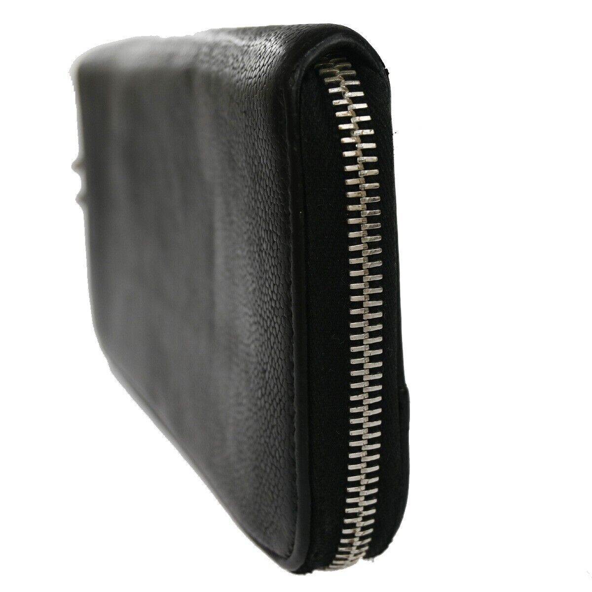 CHANEL CC Logo Zipper Long Bifold Wallet Purse Caviar Skin Leather Black 38YC420