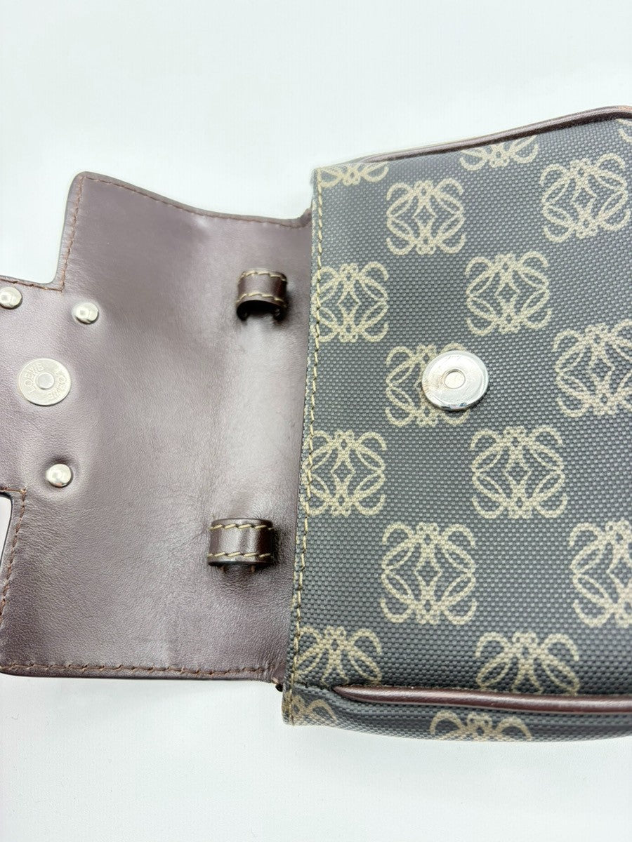 LOEWE Logo Repeat Anagram Hand Bag Front Pouch PVC Leather Brown SHW 87YJ124