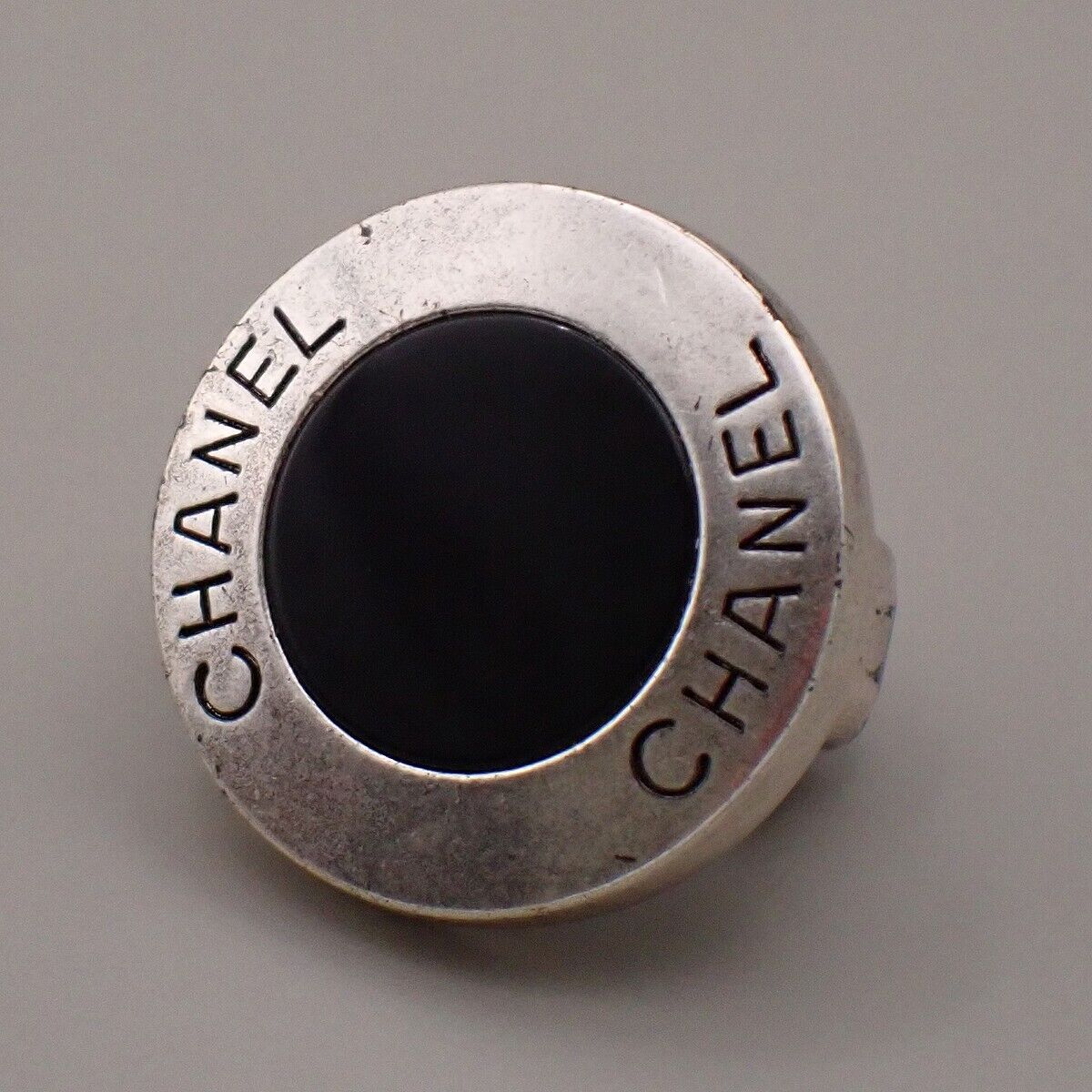 CHANEL Logo Round Button Earrings 99P Clip-On Silver Vintage Accessory 31RJ797
