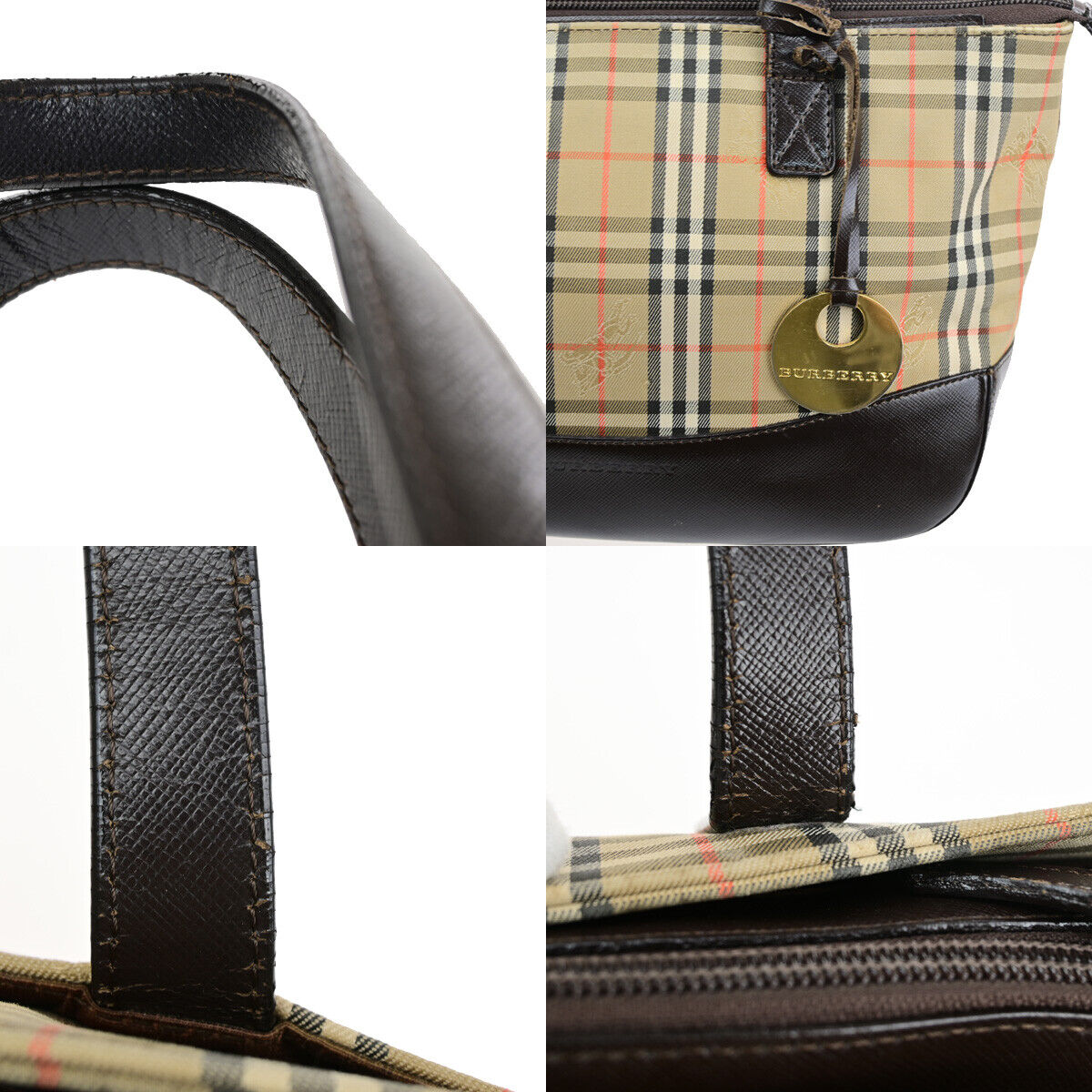 BURBERRY Logo Hand Bag Nova Check Leather Brown GHW 04SJ213