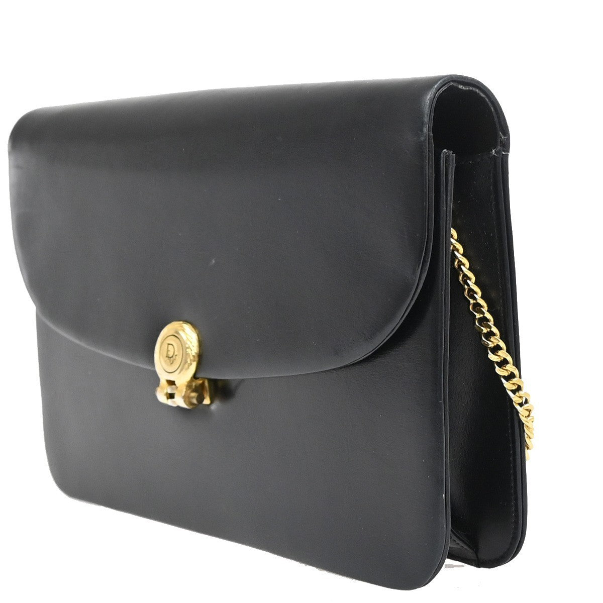 CHRISTIAN DIOR Logo Shoulder Bag Leather Black France GHW 31EG219