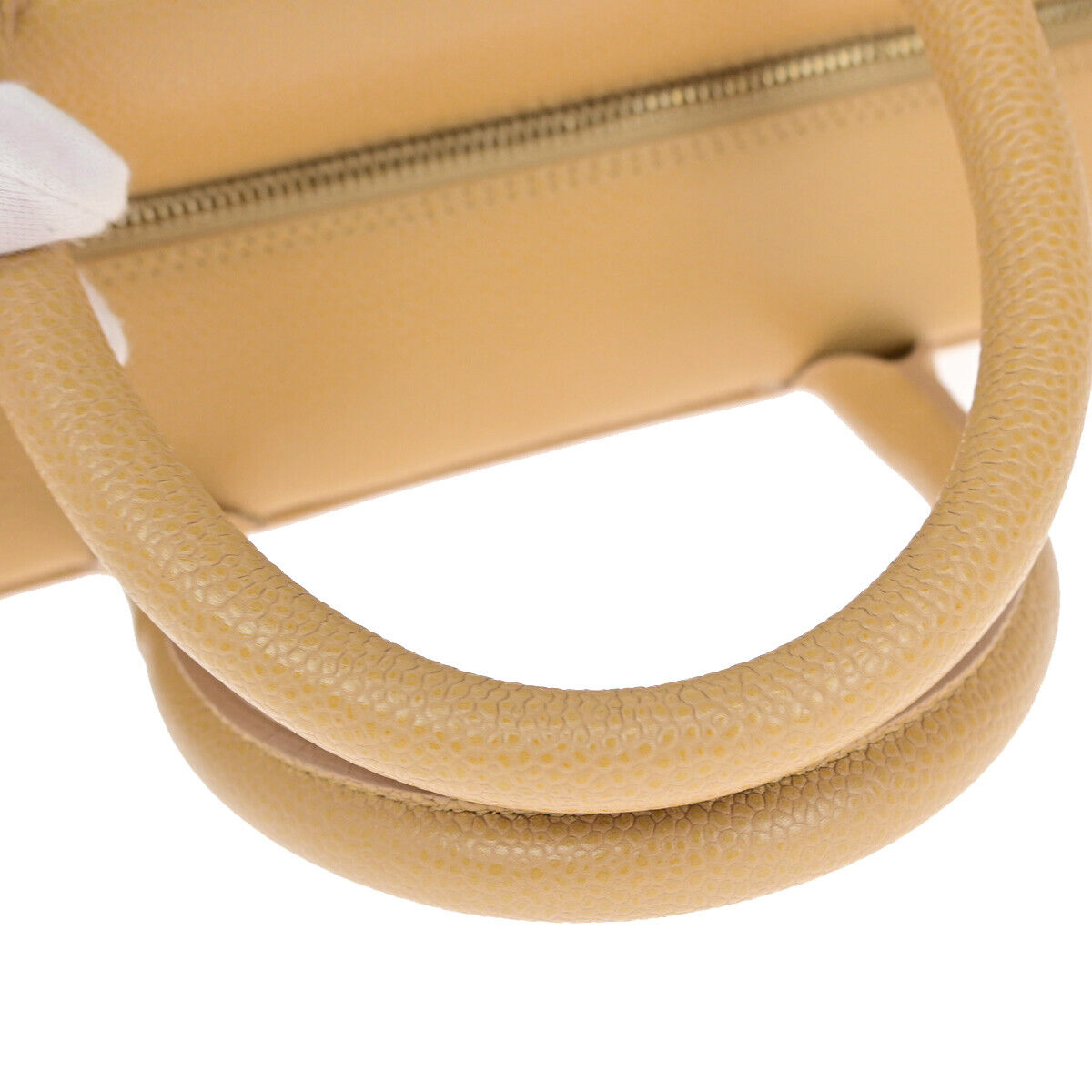 CHANEL CC Logo Matelasse Travel Hand Bag Caviar Skin Leather Beige GHW 307RJ952