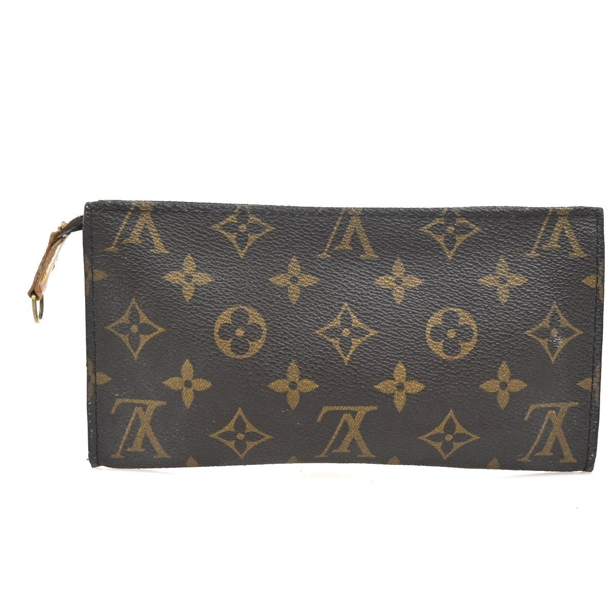 LOUIS VUITTON LV Logo Bucket GM Pouch Bag Monogram Leather Brown Gold 05KC768