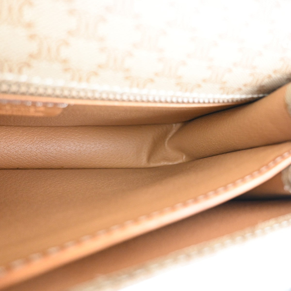 CELINE Logo Macadam Pattern Shoulder Bag PVC Leather Beige Italy 83MA283