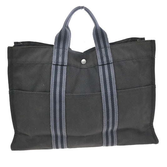 23.Live HERMES Fourre-Tout MM Hand Tote Bag Canvas Black 100% Cotton 02KC915