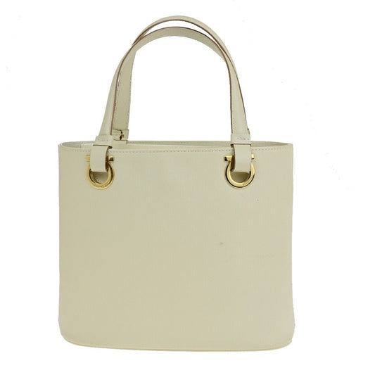 SALVATORE FERRAGAMO Logo Gancini Hand Bag Leather White Gold Italy 68SJ152