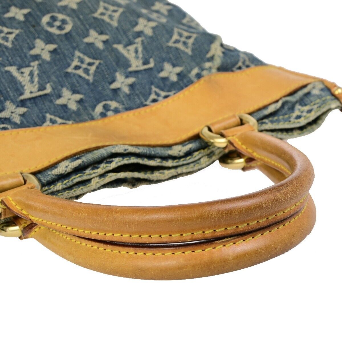 LOUIS VUITTON Flat Shopper Hand Bag Monogram Denim Leather Blue M95018 94EC948
