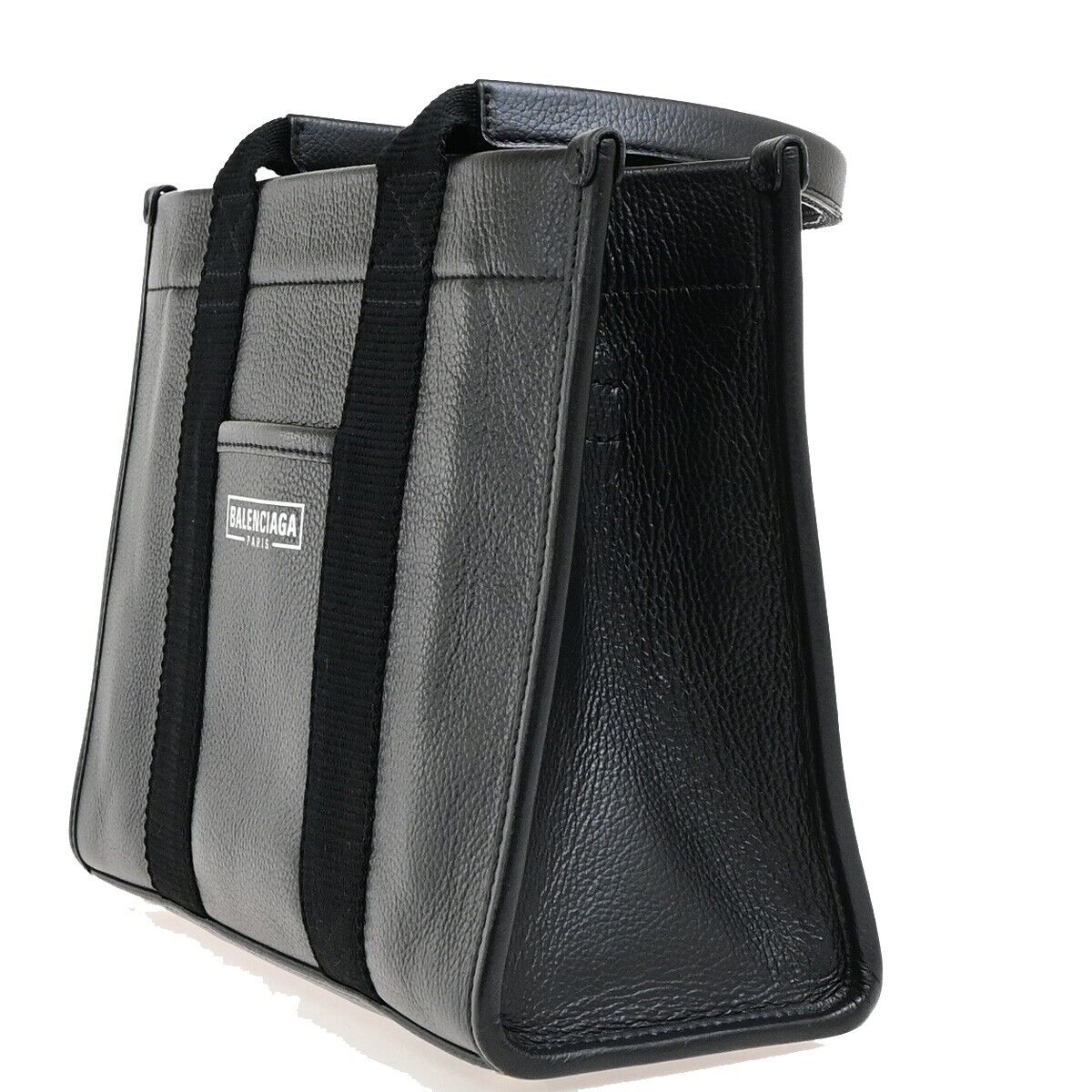 BALENCIAGA Logo Hardware Small Tote Bag Hand Bag Leather Black Italy 18EE102