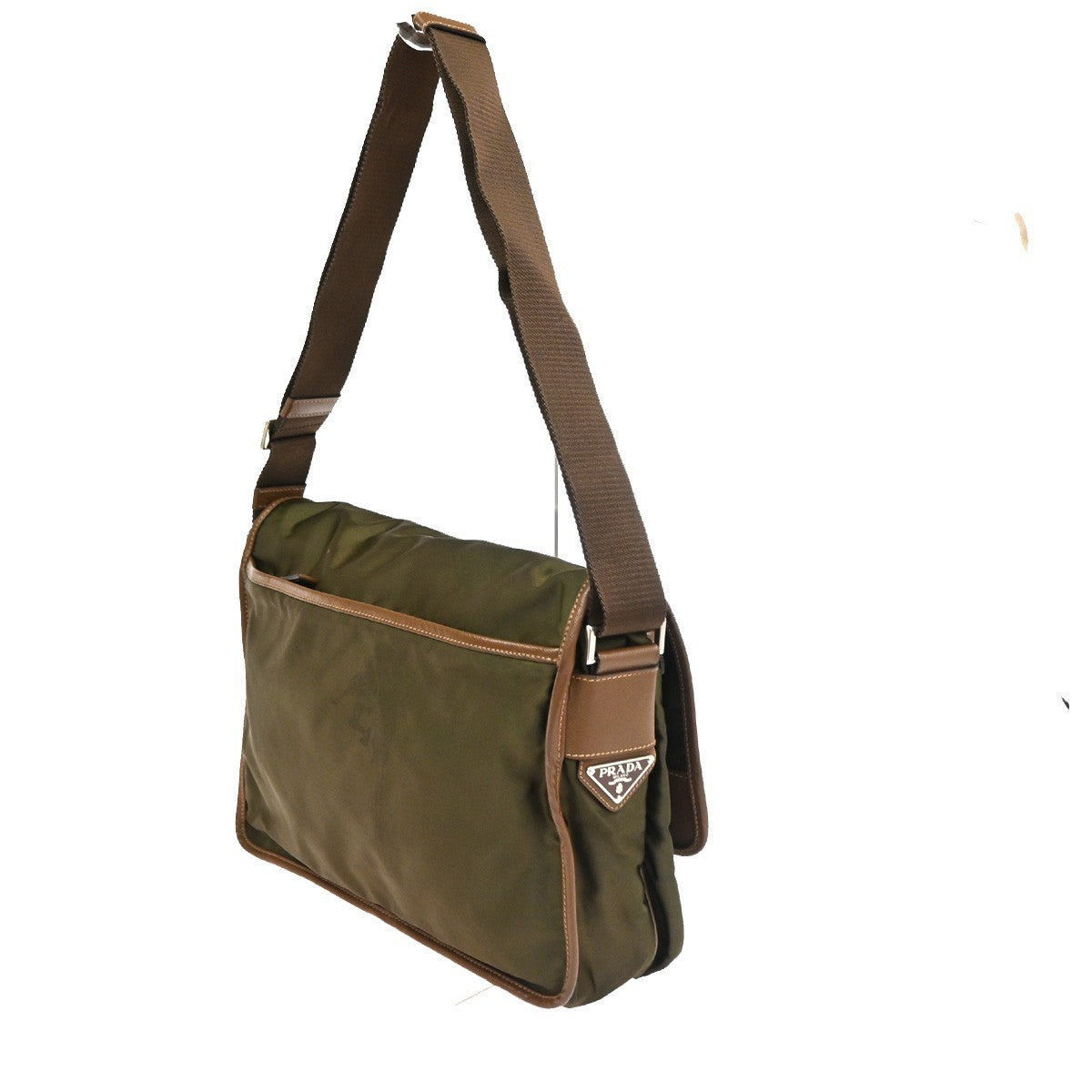 PRADA MILANO Tessuto Messenger Shoulder Bag Nylon Leather Italy Khaki 32CA854