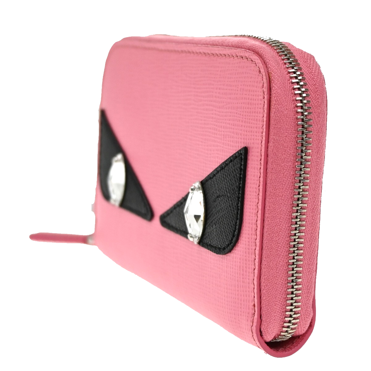 FENDI Logo Monster Bugs Eyes Compact Zip Around Coin Wallet Leather Pink 64YH228