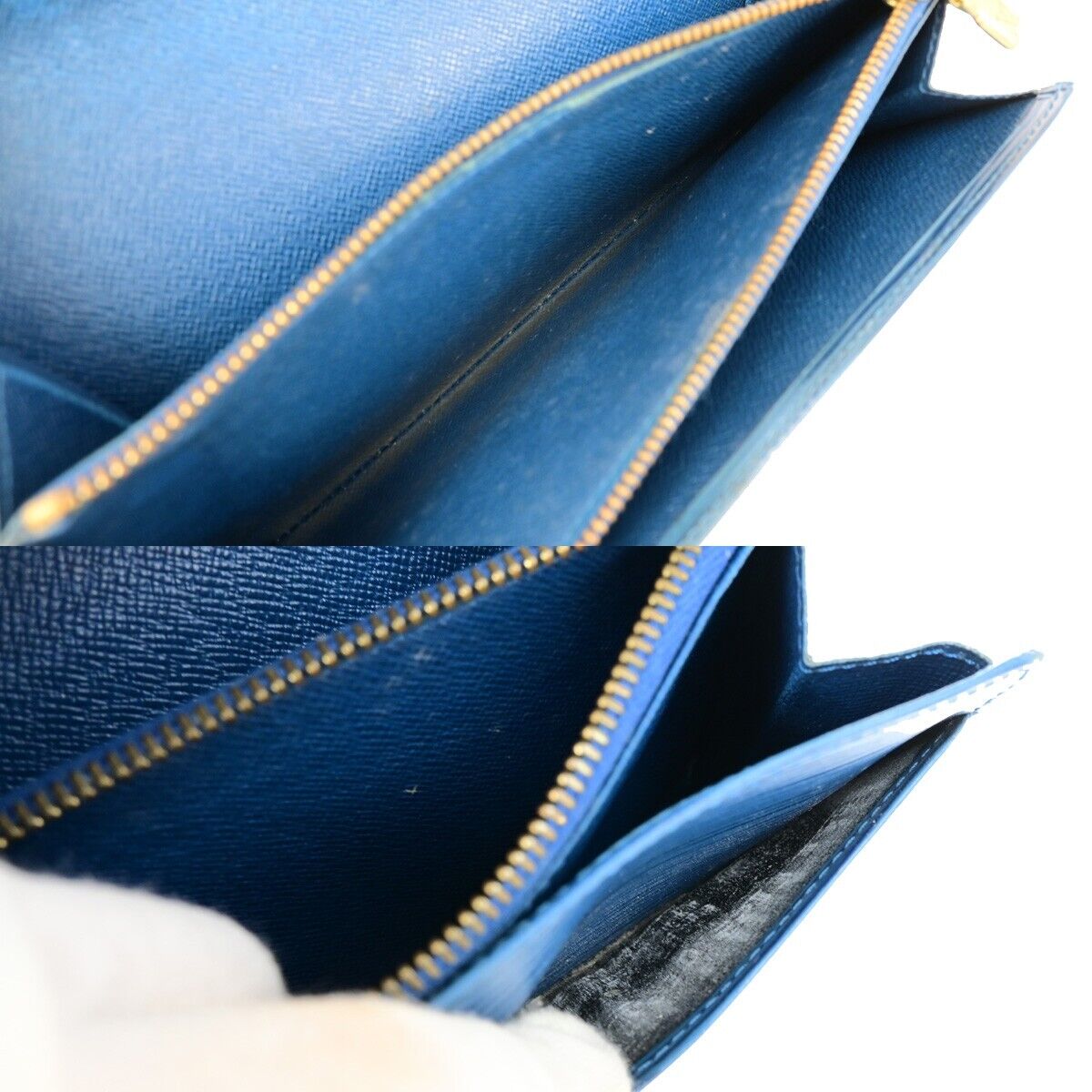 LOUIS VUITTON 3 Set Wallet Monogram Damier Ebene Epi Leather Brown Blue 04EE020