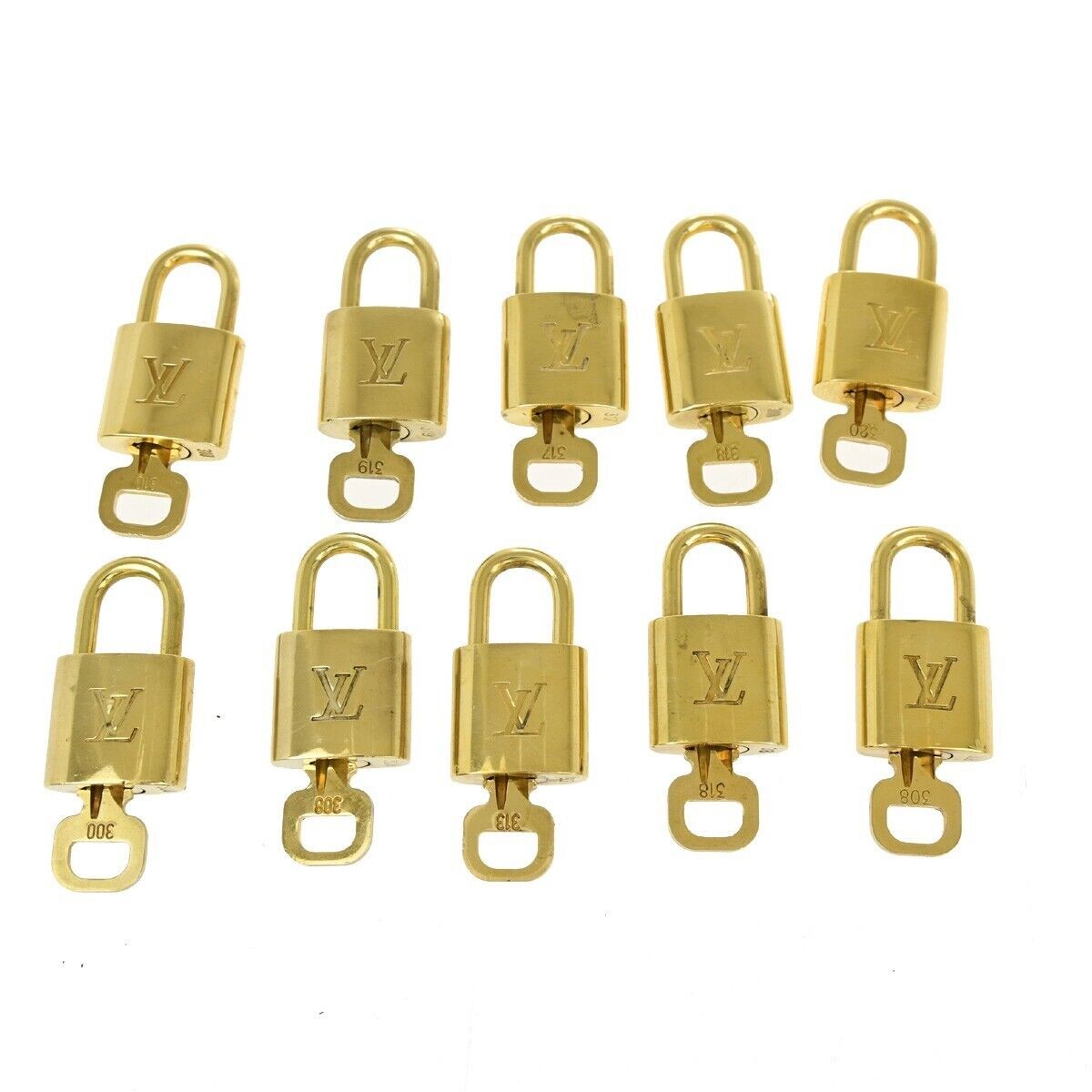 LOUIS VUITTON LV 10 SET PADLOCK KEY BAG CHARM CADENA GOLD PLATED FRANCE 80SH830