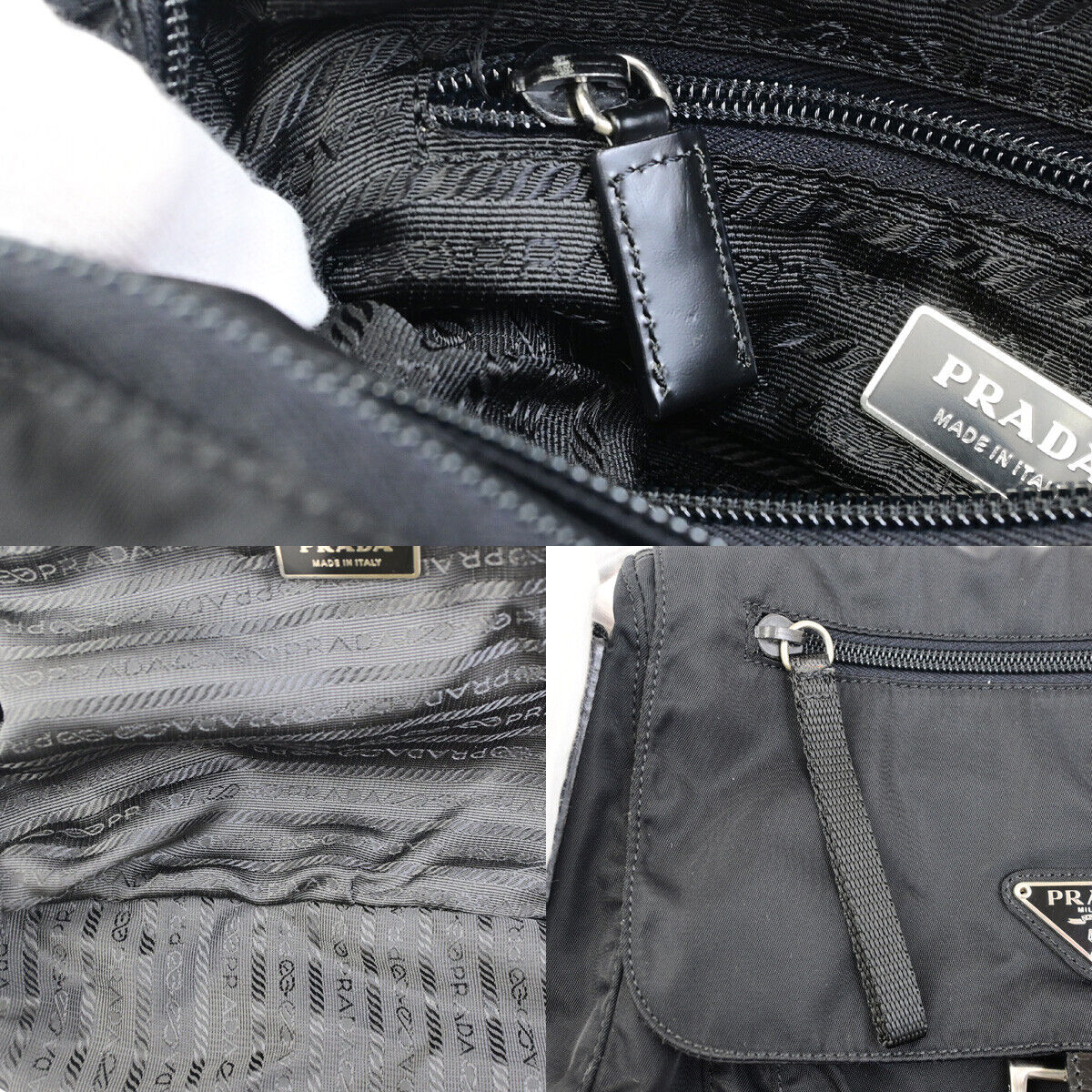 PRADA Logo Tessuto Shoulder Bag Nylon Leather Black SHW Italy 35YG487