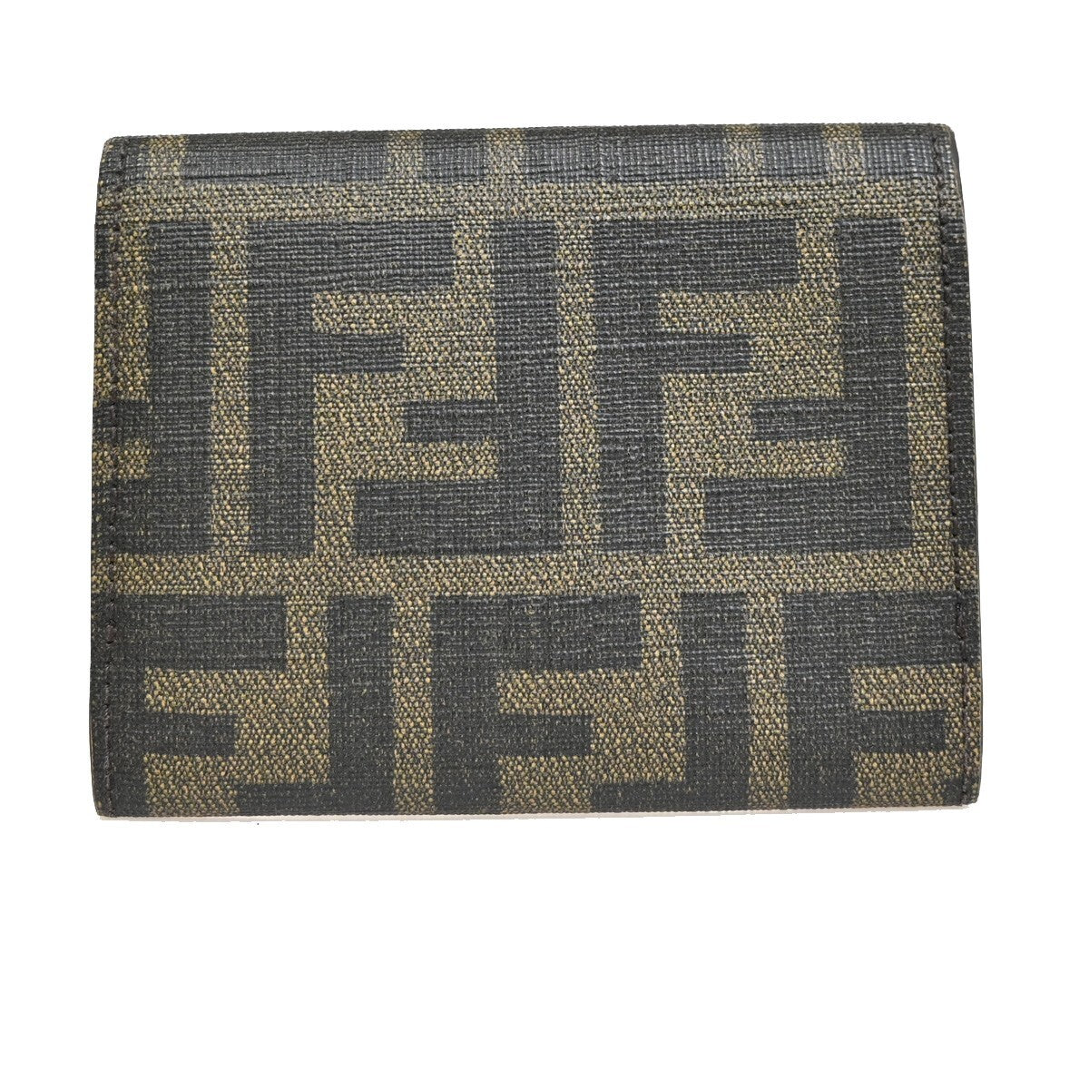 FENDI Logo Zucca Pattern Card Case Wallet PVC Leather Brown Italy 02EE268