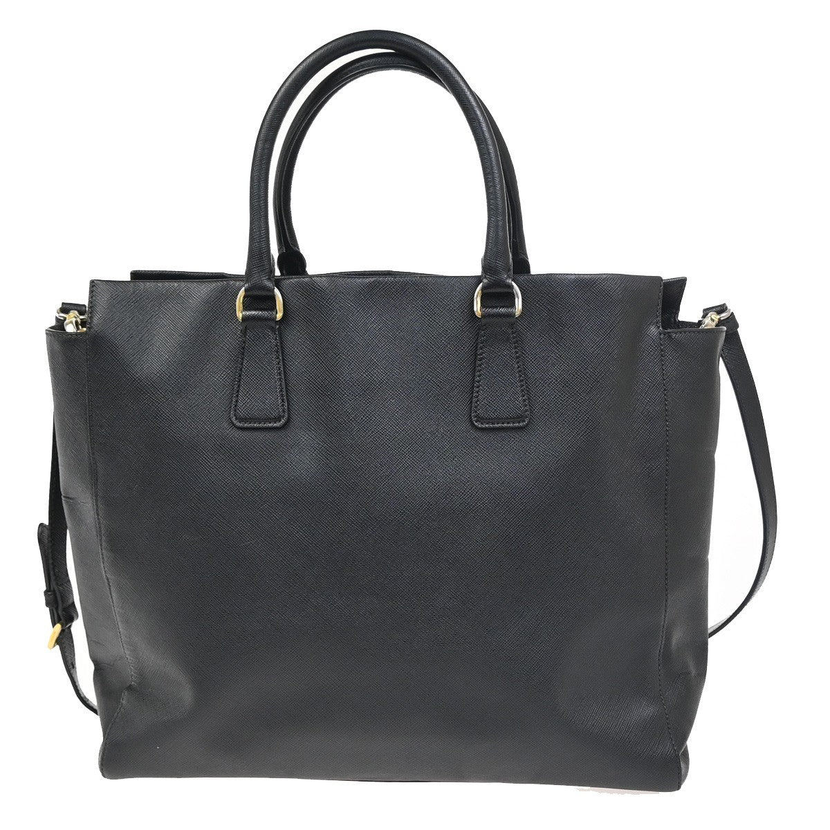 PRADA Logo Saffiano 2Way Shoulder Hand Bag Leather Black Nero GHW Italy 18KC948