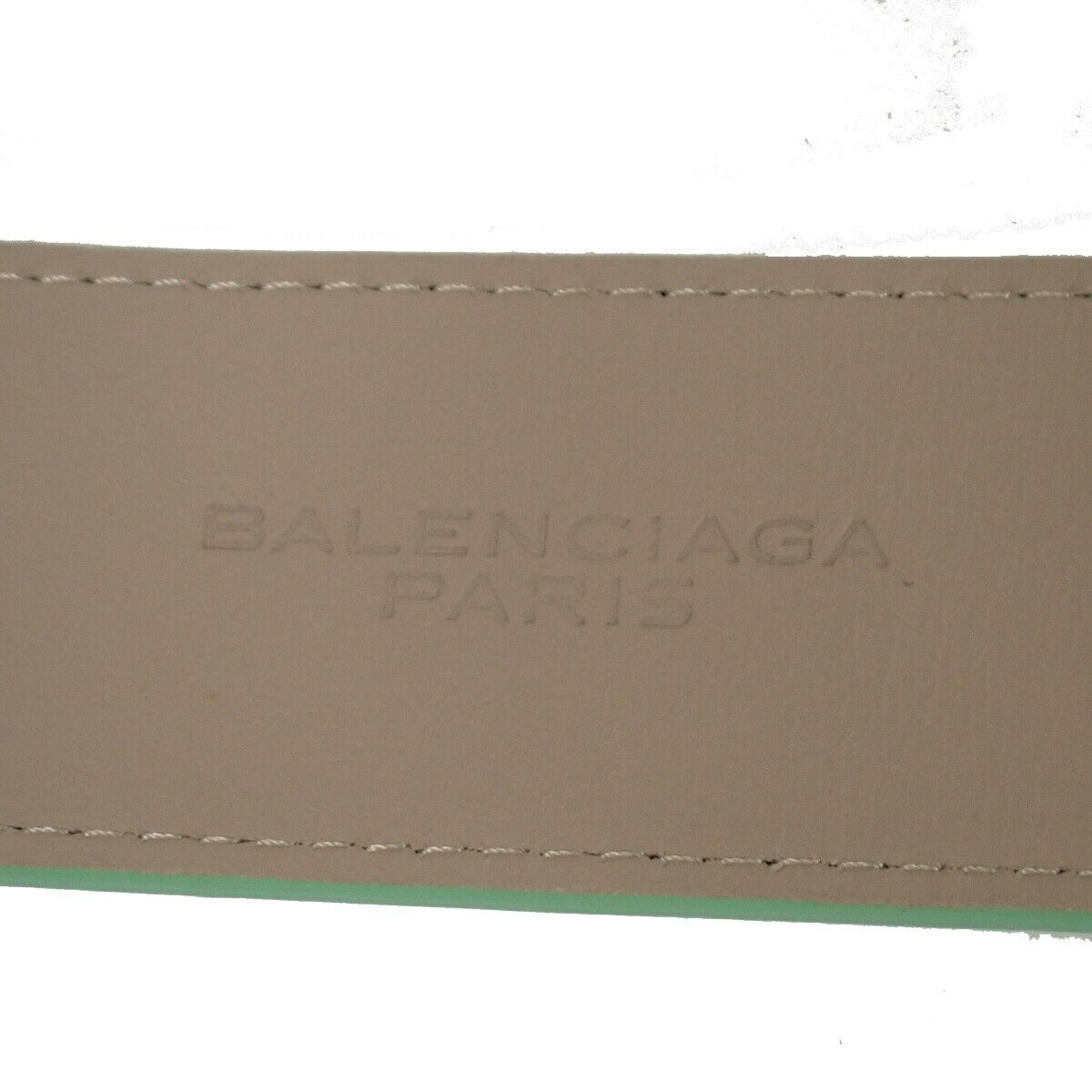 BALENCIAGA Logo Wide Bracelet Bangle Leather Light Green SHW 09GA754