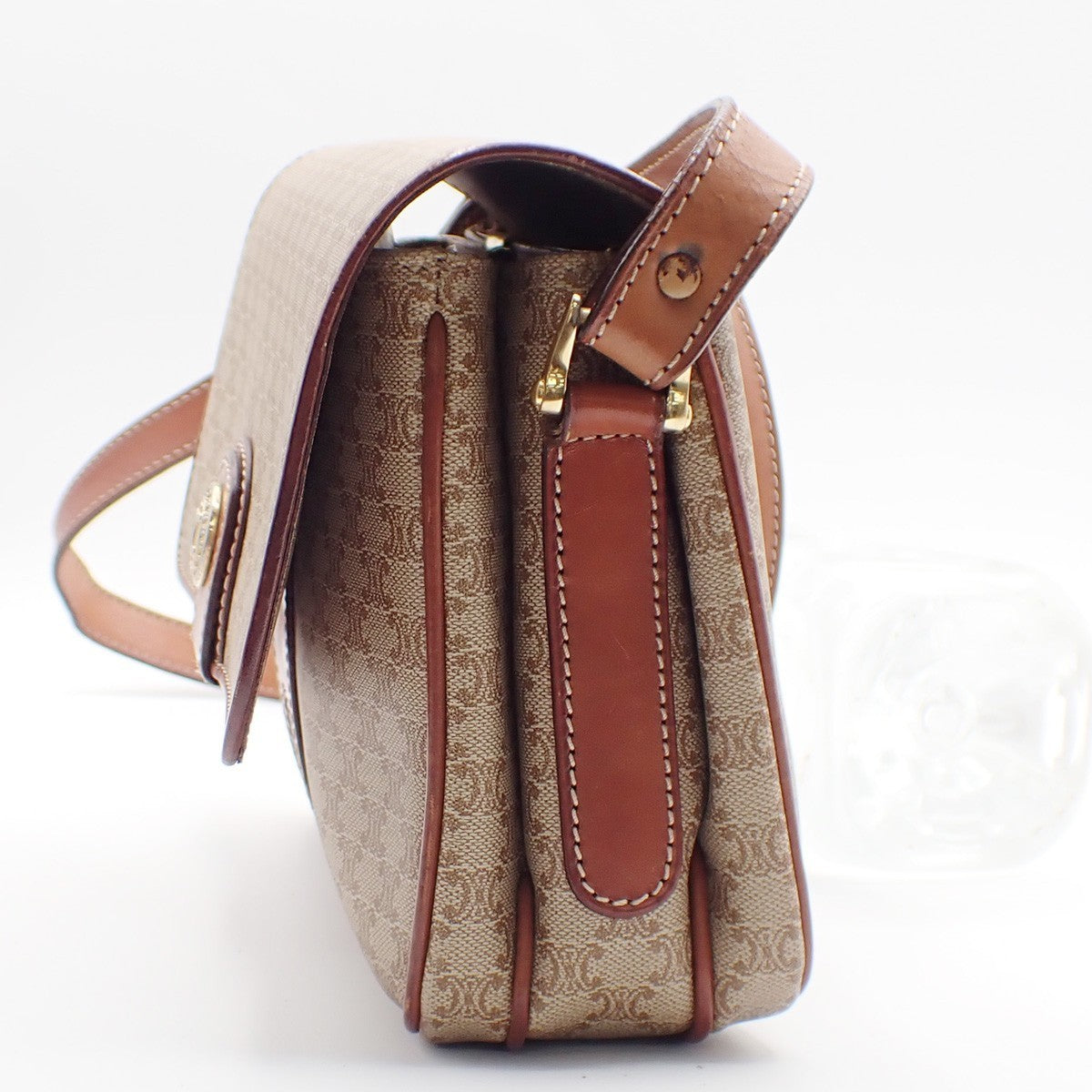 CELINE Logo Macadam Pattern Shoulder Bag PVC Leather Beige Italy 65KC571