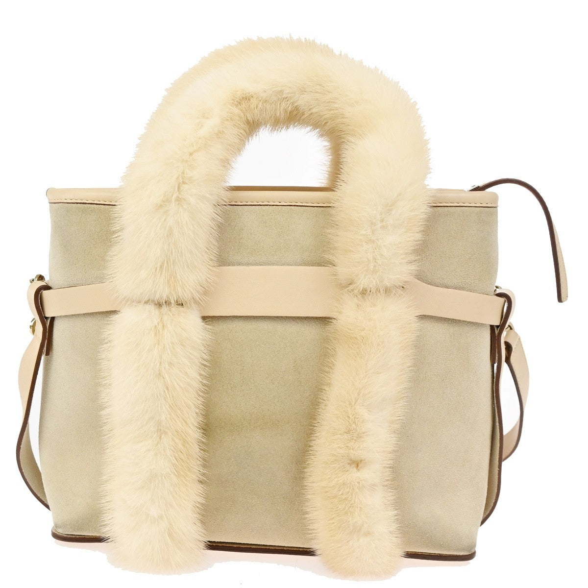 SALVATORE FERRAGAMO Logo Fur Gancini 2Way Hand Bag Suee Leather Beige 80YH842