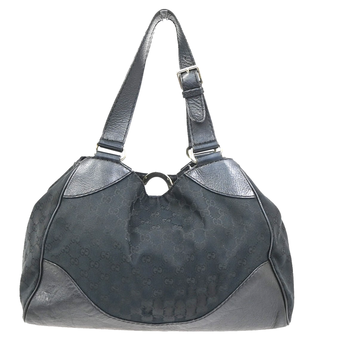 GUCCI Logo GG Pattern Shoulder Tote Bag Canvas Leather Black GHW Italy 34YH906