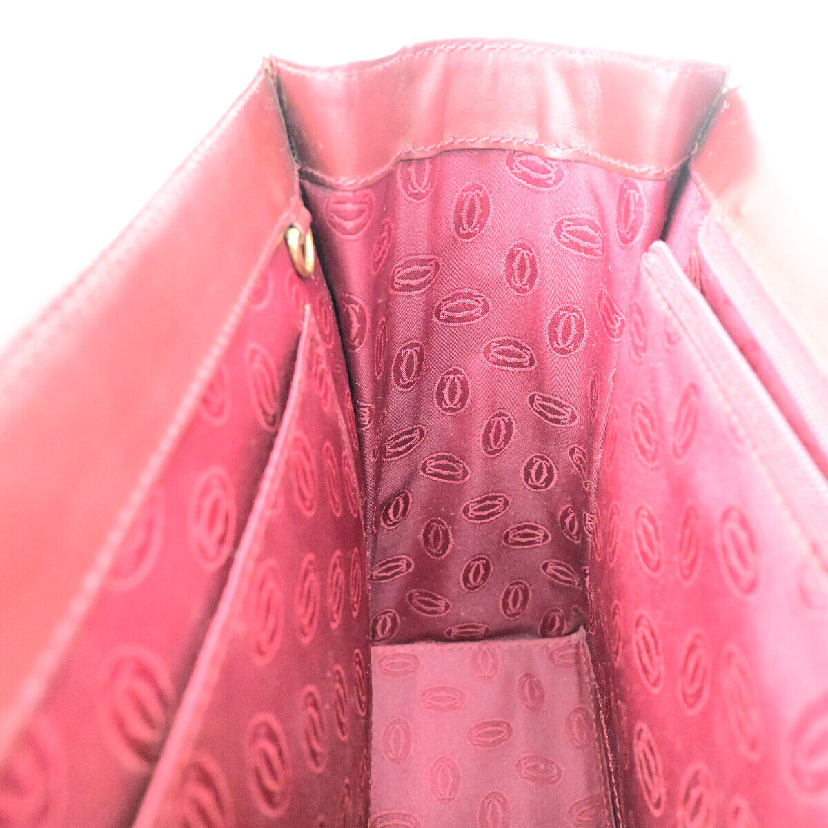 MUST DE CARTIER 2C Logo Hand Bag Leather Burgundy Bordeaux GHW Italy 80YG585