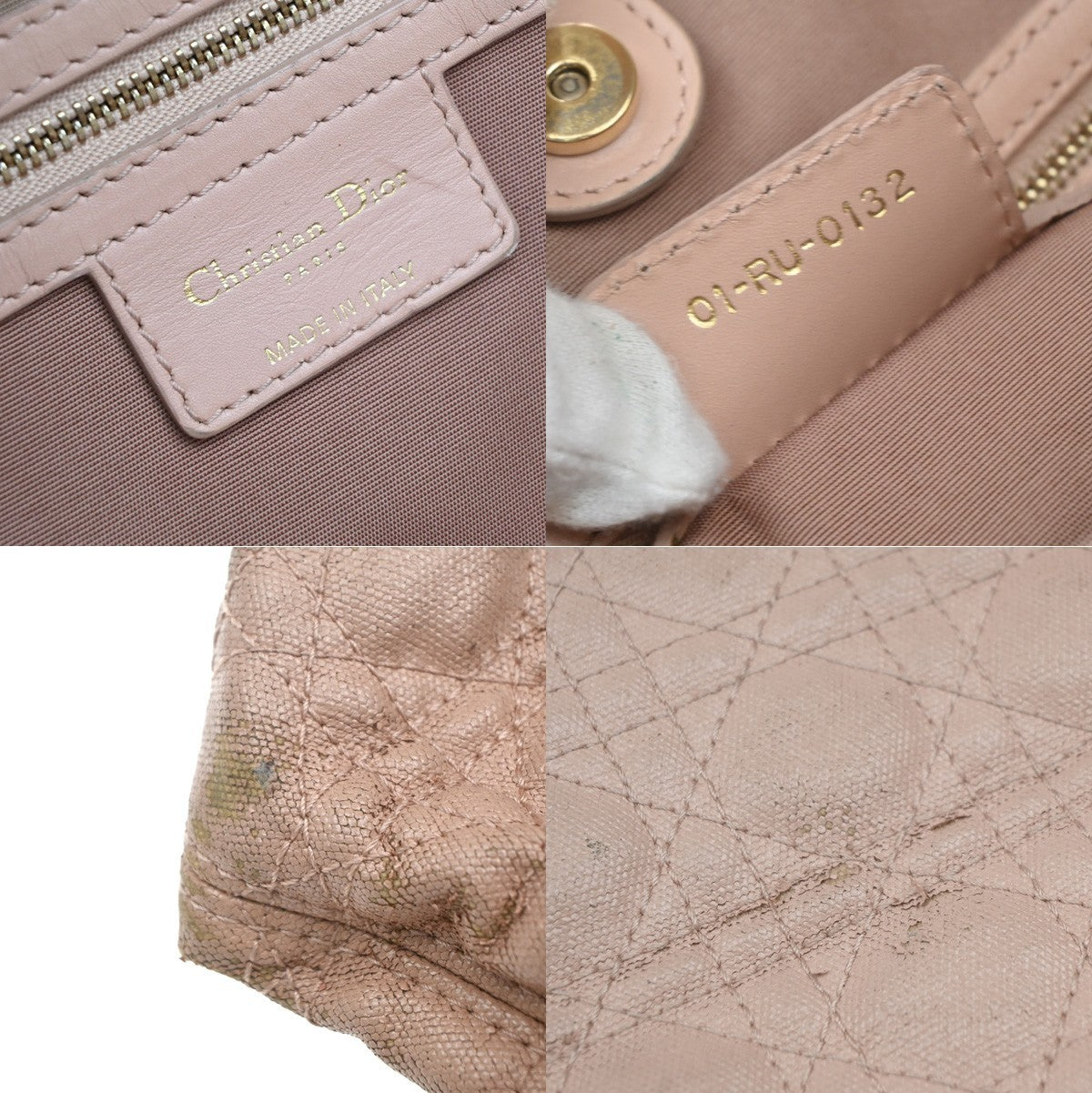 CHRISTIAN DIOR Panarea Cannage Shoulder Bag Coating Canvas Leather Pink 88KP284