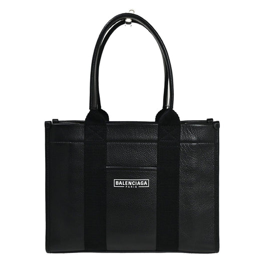 BALENCIAGA Logo Hardware Small Tote Bag Hand Bag Leather Black Italy 18GA901