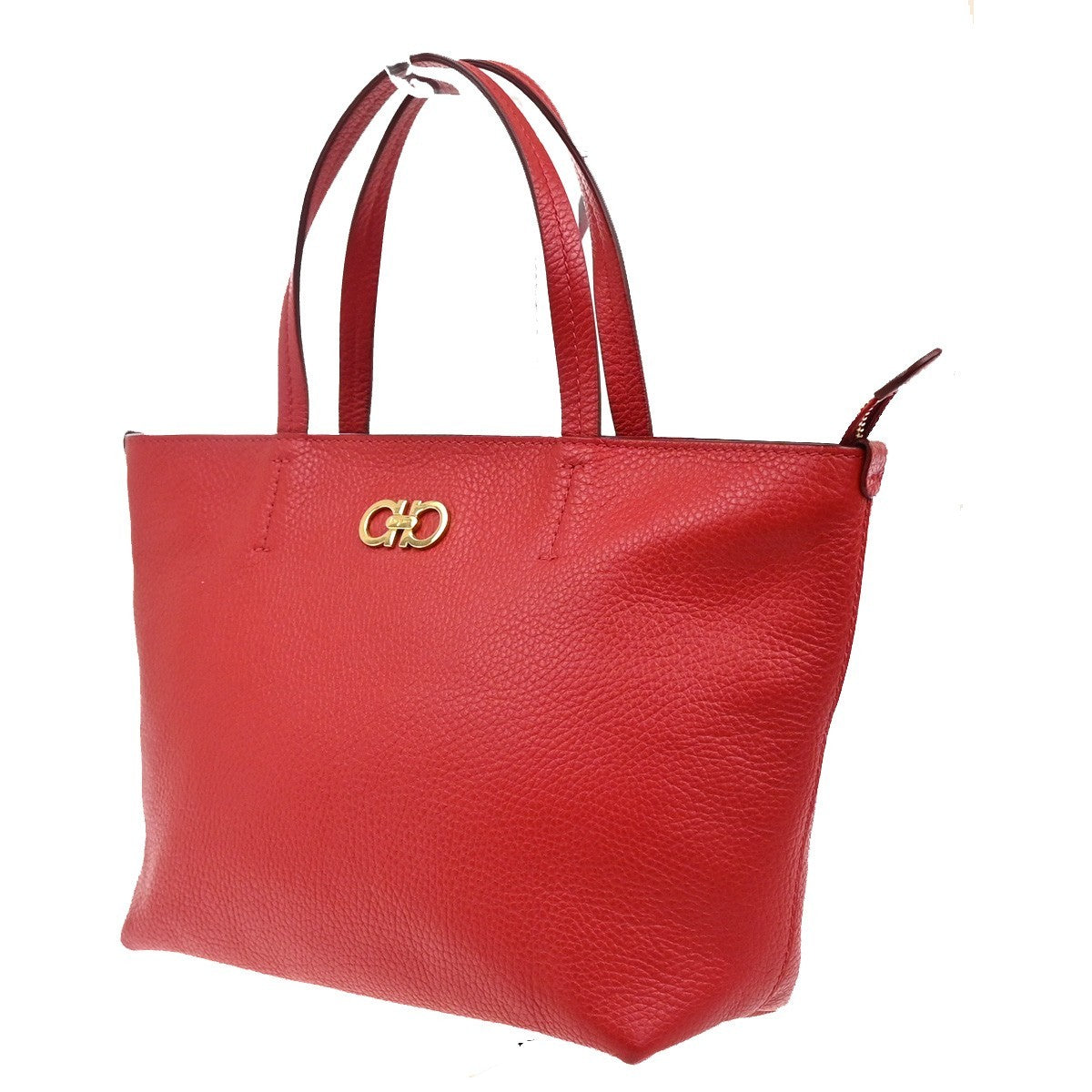 Salvatore Ferragamo Double Gancini Tote Hand bag Leather Red GHW Italy 67RL658