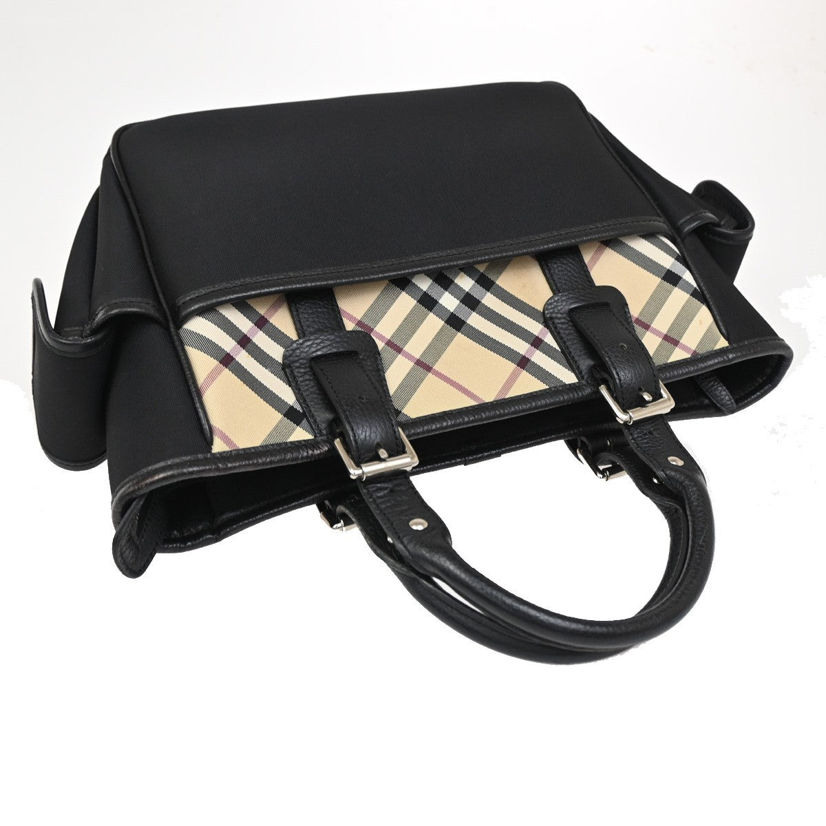 BURBERRY Logo Nova Check Hand Tote Bag Nylon Leather Beige Black 61DA184