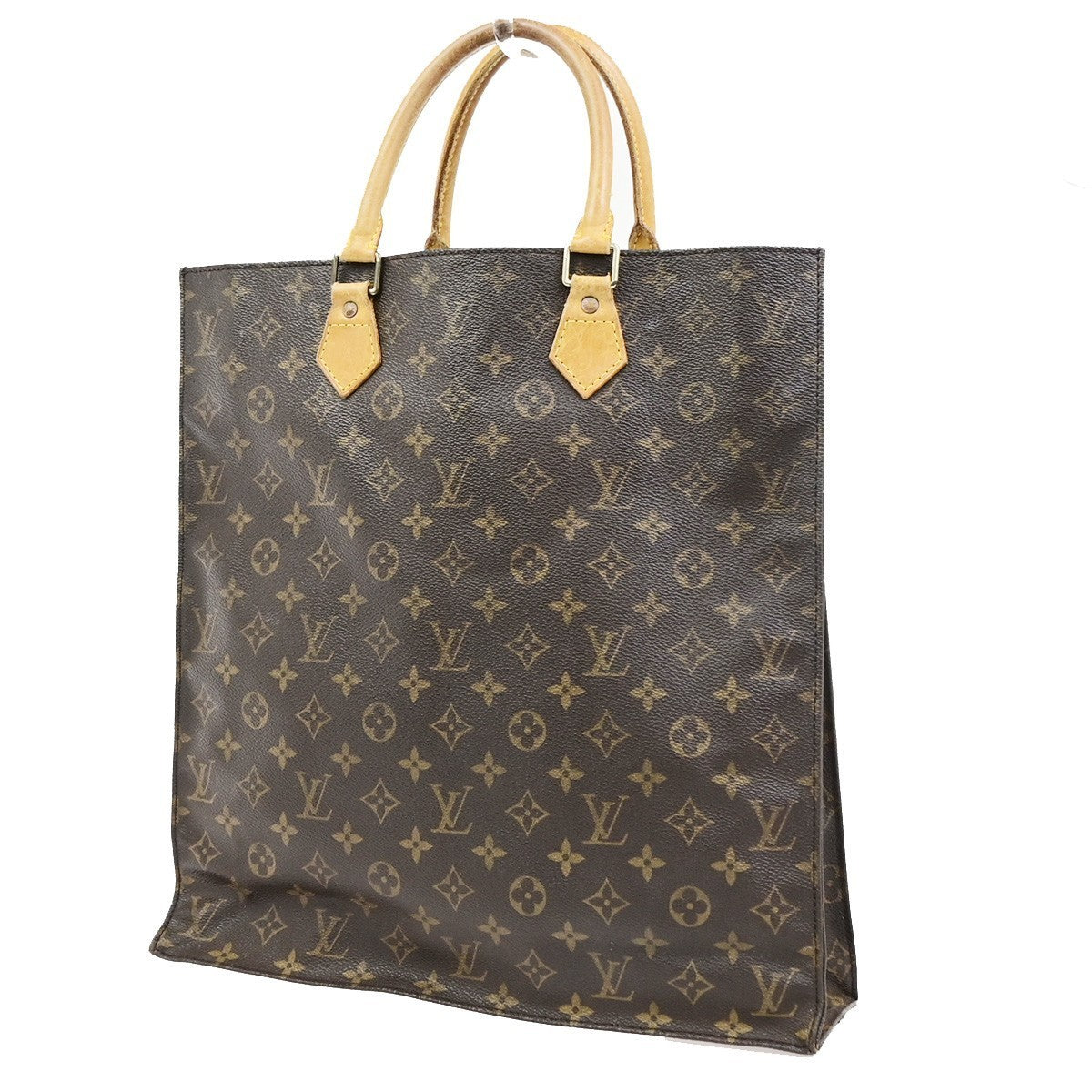 LOUIS VUITTON Logo Sac Plat Hand Tote Bag Monogram Leather Brown M51140 64PA102