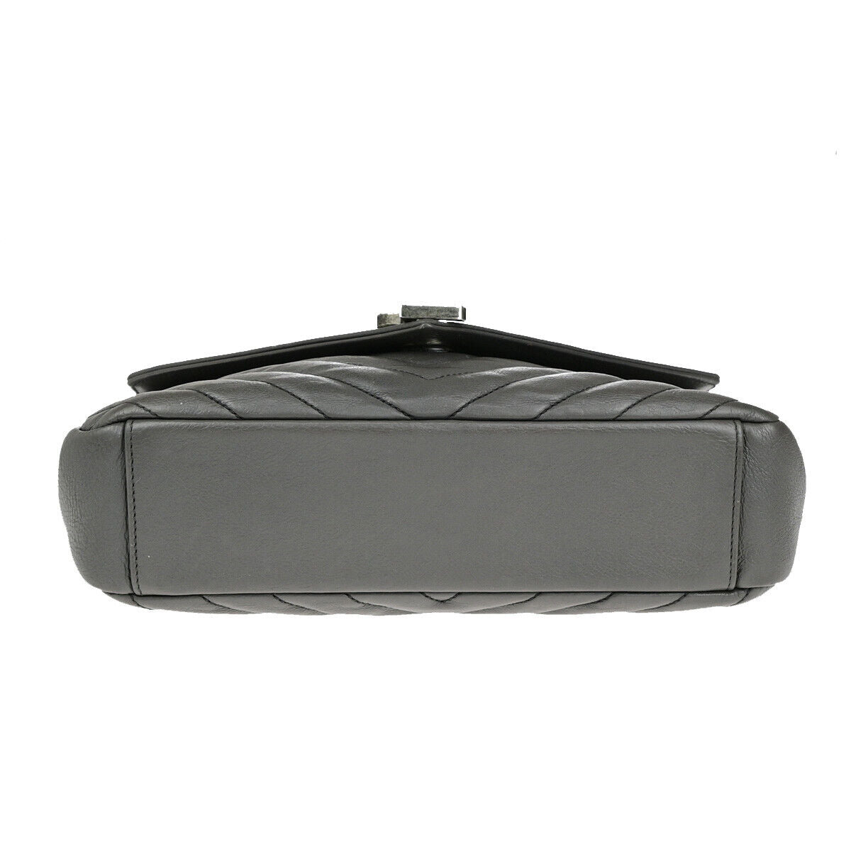 SAINT LAURENT College Medium Chain Shoulder Bag Quilted Leather Gray 667RK859