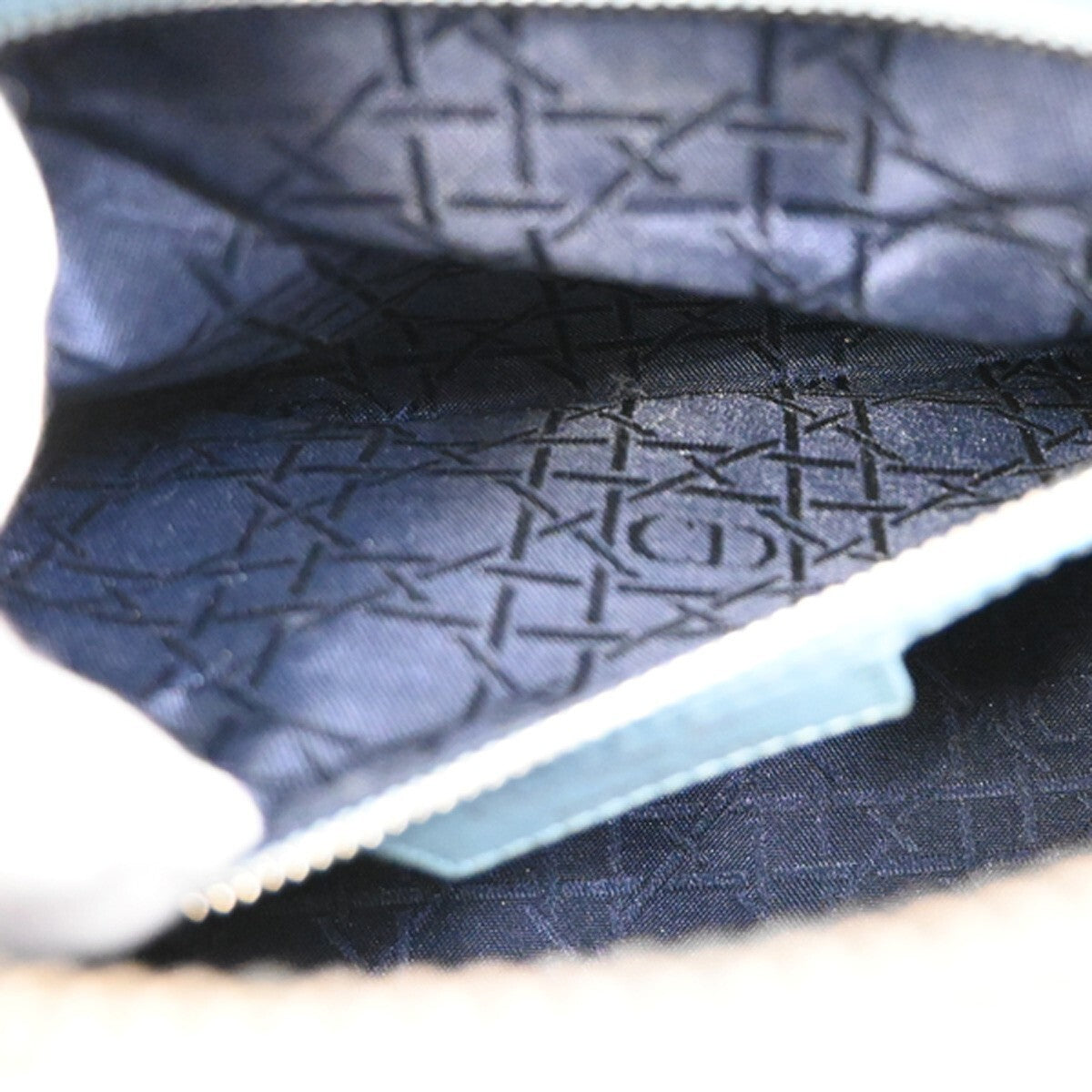 CHRISTIAN DIOR Logo Lady Cannage 2Way Shoulder Hand Bag Leather Blue 627RL153