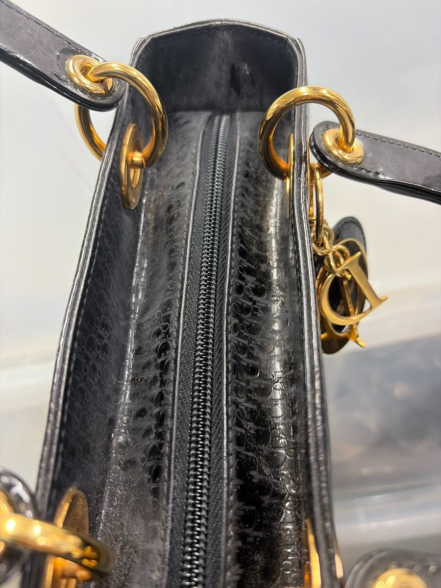 CHRISTIAN DIOR Logo Lady Trotter Hand Bag Patent Leather BK GHW Italy 603YJ239