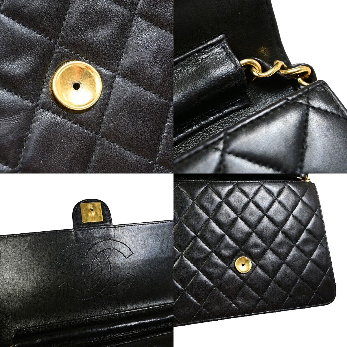 CHANEL CC Matelasse Chain Shoulder Bag Leather Black GHW Vintage 386RJ836