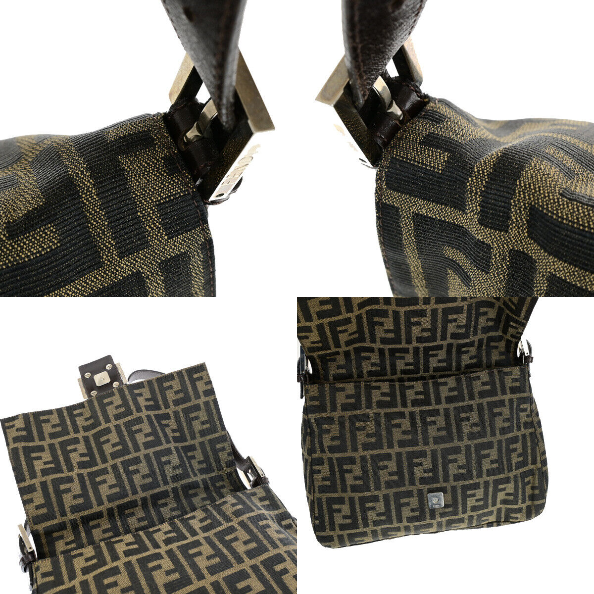 FENDI Logo Mamma Zucca Pattern Shoulder Bag Canvas Leather Brown SHW 96YF583