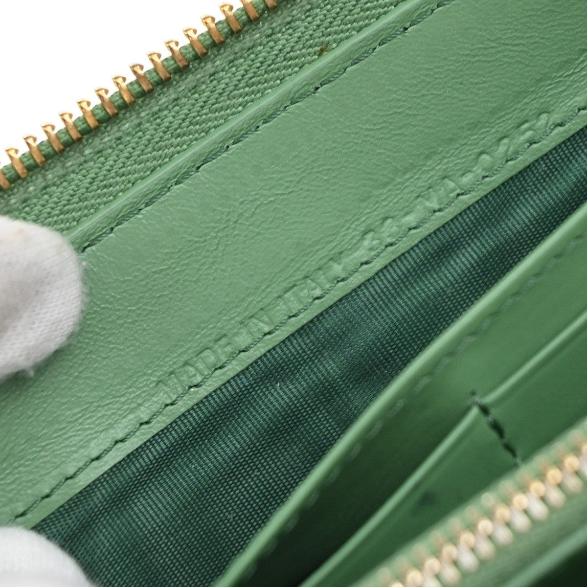 CHRISTIAN DIOR Logo Cannage Zip Around Long Wallet Patent Leather Green 36EG143